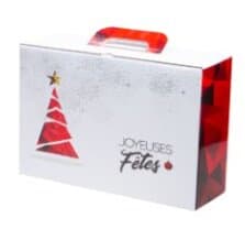 Valisette carton "Joyeuses fêtes" Blanc et Rouge - 40 x 33 x 12 cm