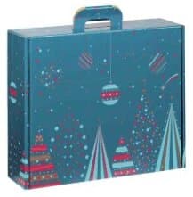 Valisette carton rectangle BONNES FÊTES bleu/rouge/or - 38.4 x 32.5 x 11.5 cm