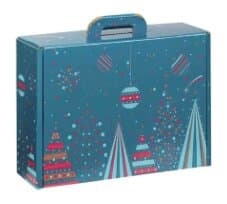 Valisette carton rectangle BONNES FÊTES bleu/rouge/or - 34.2 x 25.0 x 11.5 cm