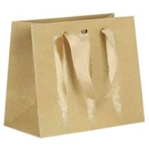 Sac papier kraft/or poignées ruban/oeillet de fermeture - 20 x 10 x 17 cm
