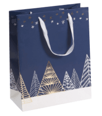 Sac carton déco sapins bleus avec dorure 19 x 9 x 27 cm