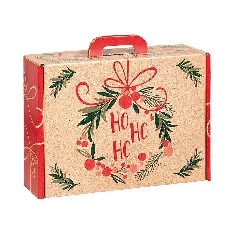 Valisette carton kraft rectangle SYMPHONIE rouge/vert - 34.2 x 25.0 x 11.5 cm