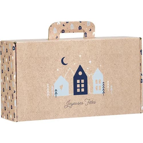 Valisette carton kraft rectangle OSLO bleu/blanc - 33.0 x 18.5 x 9.5 cm