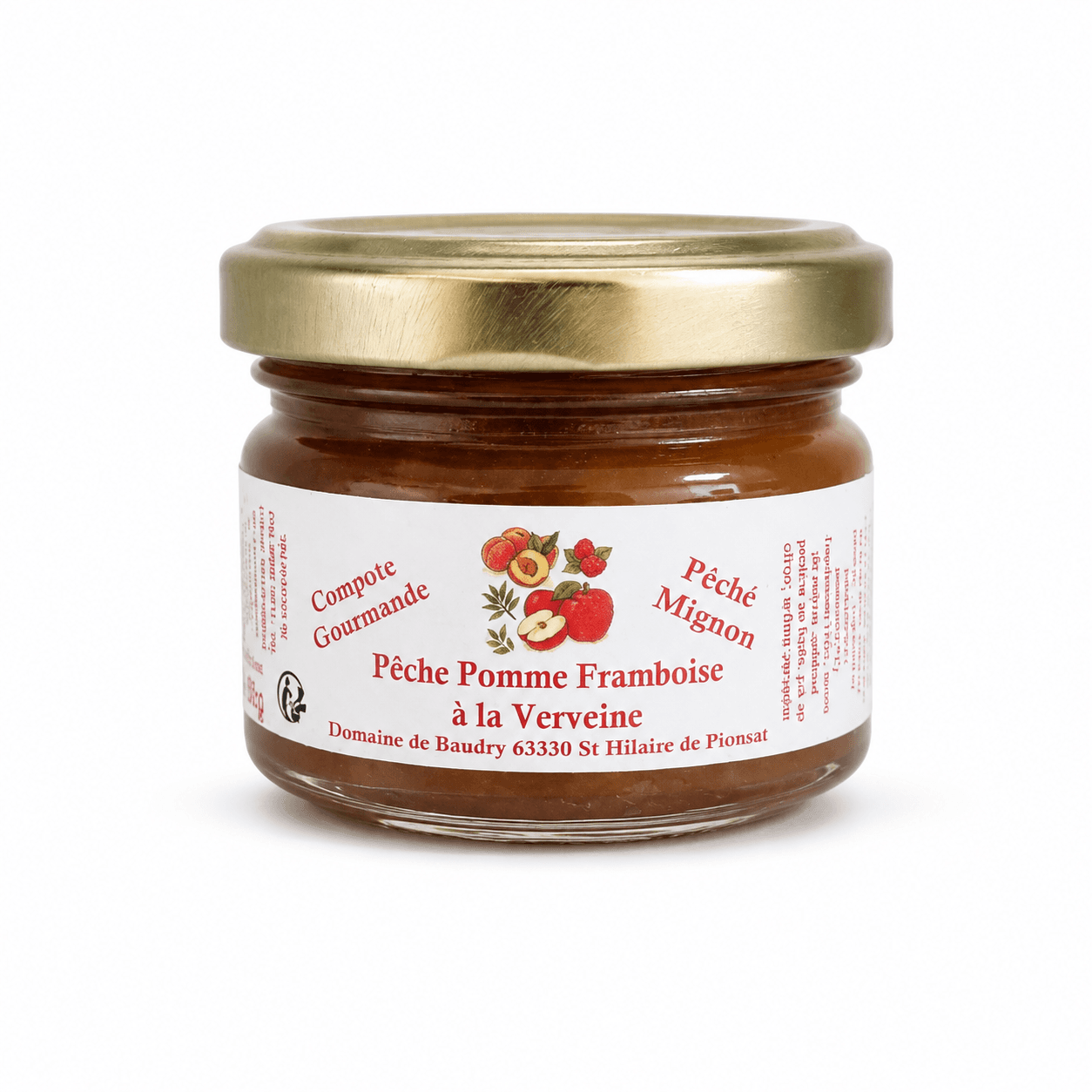 Dessert gourmand pêche, pomme, framboise à la verveine 50g