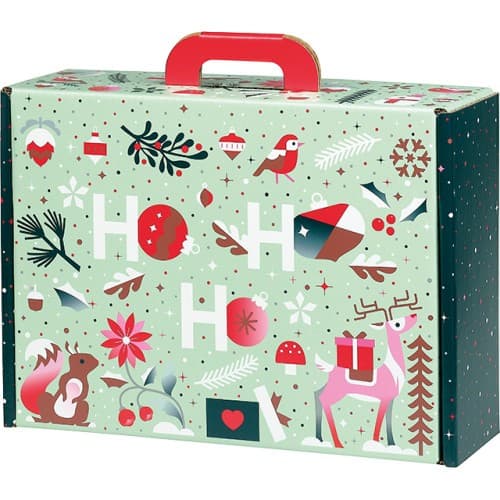 Valisette carton rectangle JARDIN D'HIVER vert/blanc/rouge/rose/cuivre - 34.2 x 25.0 x 11.5 cm